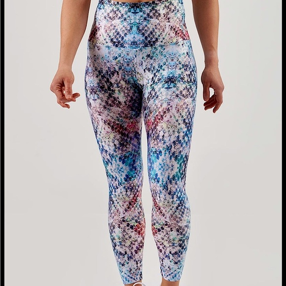 High Waisted High Compression Blue Snakeskin Print Yoga Pants by Lavaloka Active - Picture 4 of 9